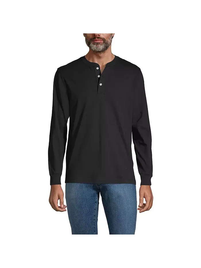 Футболка с длинным рукавом Henley Big & Tall Super-T Lands' End — изображение 4 из 4, черный