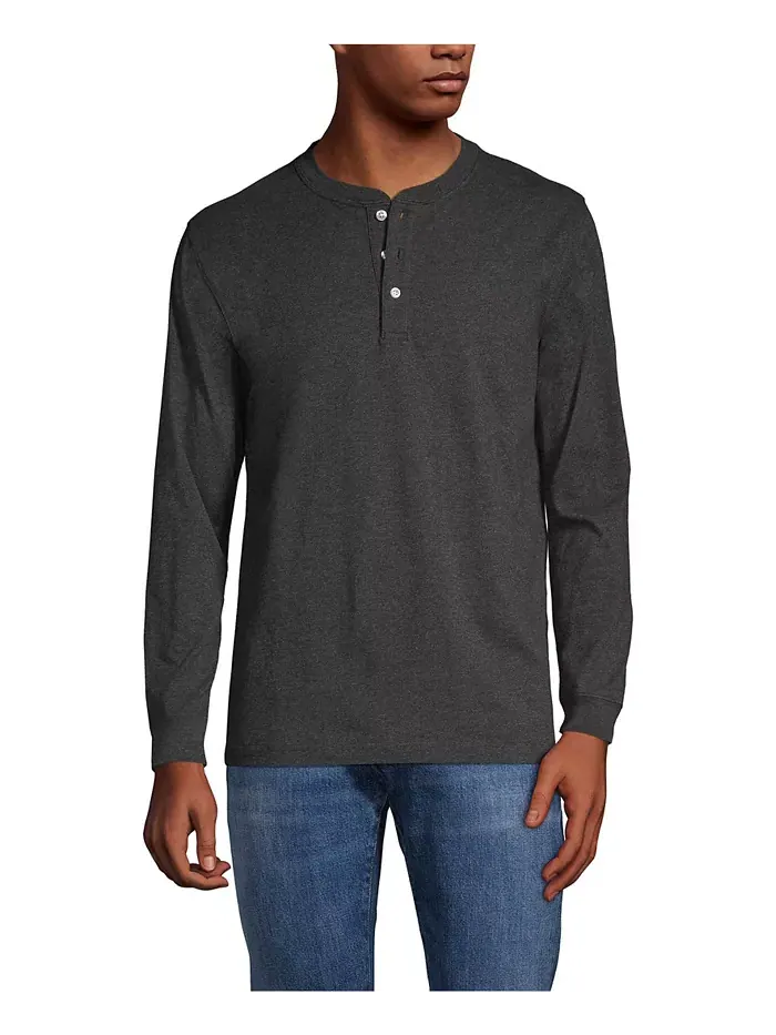 Футболка с длинным рукавом Henley Big & Tall Super-T Lands' End — изображение 1 из 3, темный темно-серый