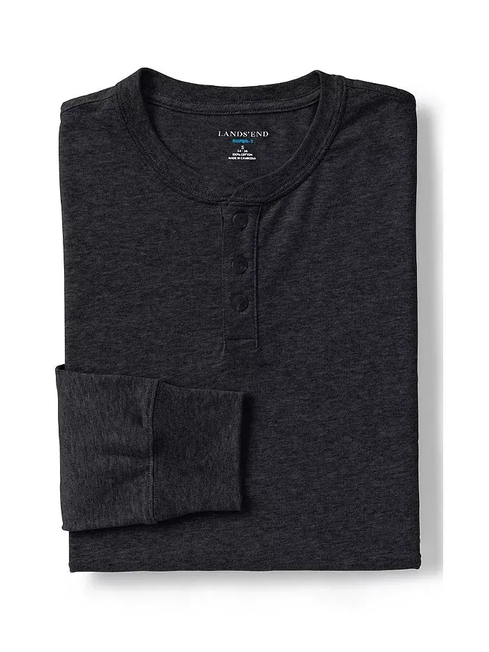 Футболка с длинным рукавом Henley Big & Tall Super-T Lands' End — изображение 2 из 3, темный темно-серый