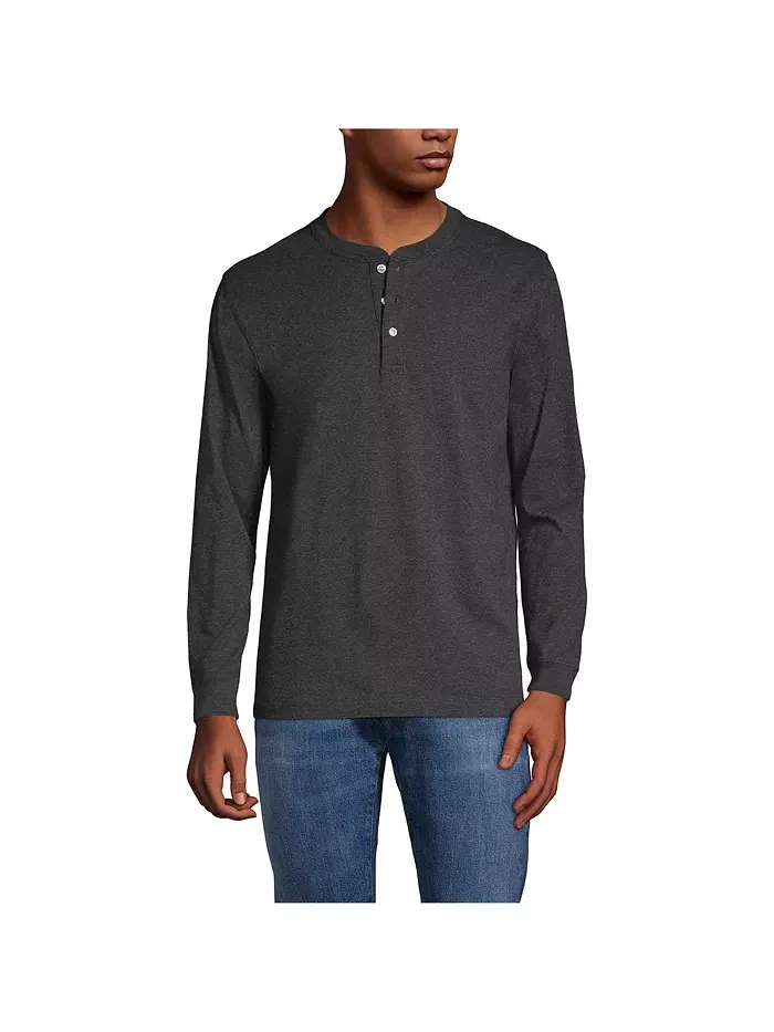 Футболка с длинным рукавом Henley Big & Tall Super-T Lands' End — изображение 3 из 3, темный темно-серый