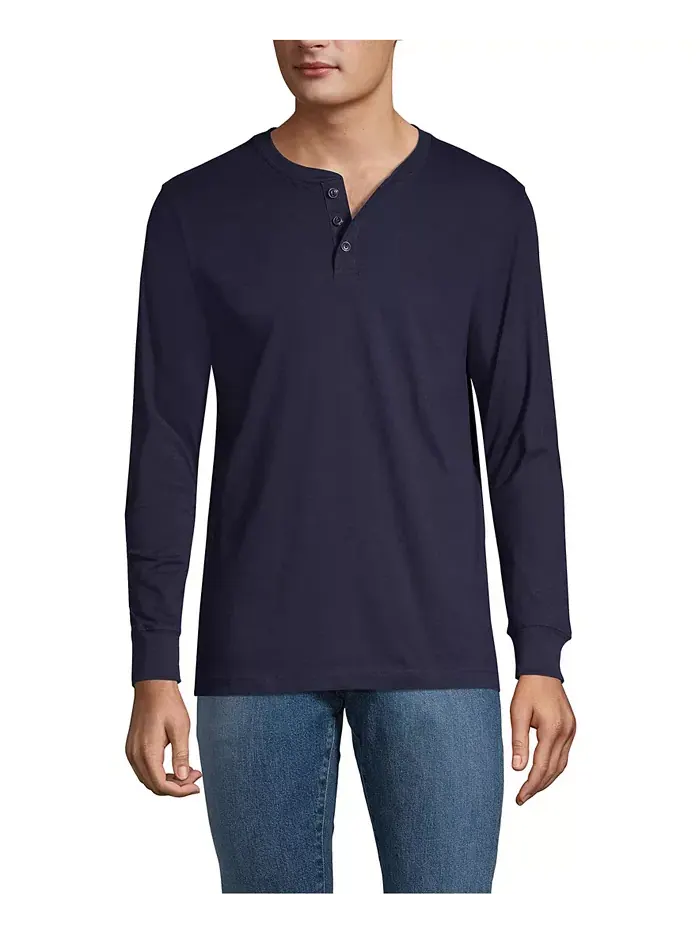 Футболка с длинным рукавом Henley Big & Tall Super-T Lands' End — изображение 1 из 5, темно-синий
