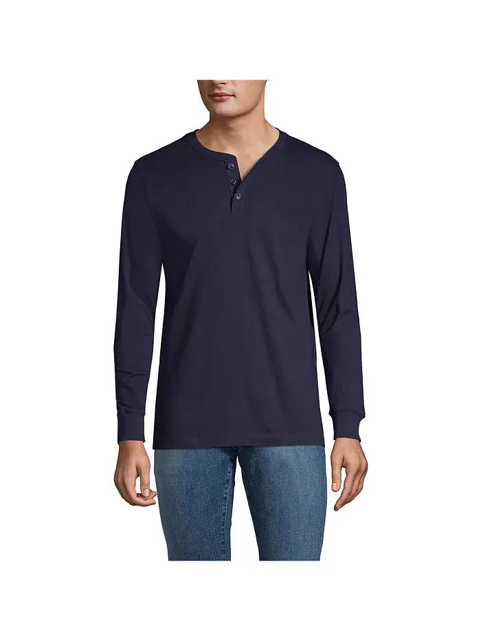 Футболка с длинным рукавом Henley Big & Tall Super-T Lands' End — изображение 2 из 5, темно-синий