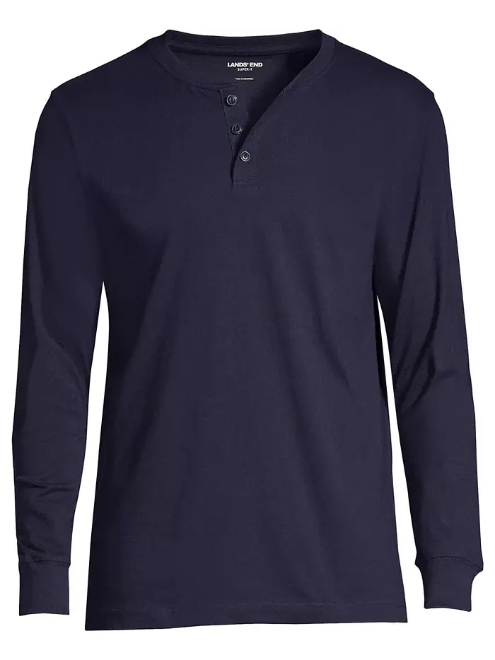 Футболка с длинным рукавом Henley Big & Tall Super-T Lands' End — изображение 4 из 5, темно-синий