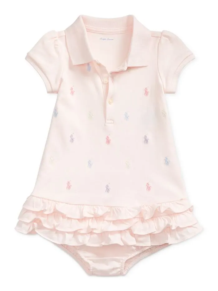 Платье-поло с оборками и принтом пони для маленьких девочек Polo Ralph Lauren — изображение 1 из 5, розовый