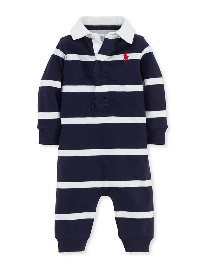 Полосатый хлопковый комбинезон для регби для маленьких мальчиков Polo Ralph Lauren — изображение 2 из 3, темно-синий мульти
