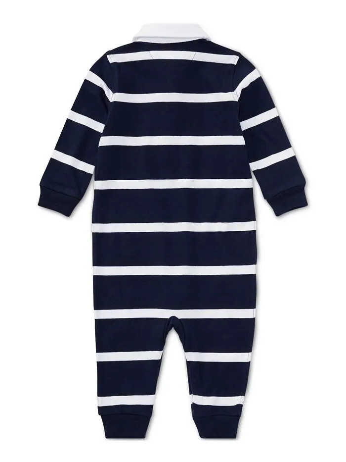 Полосатый хлопковый комбинезон для регби для маленьких мальчиков Polo Ralph Lauren — изображение 3 из 3, темно-синий мульти
