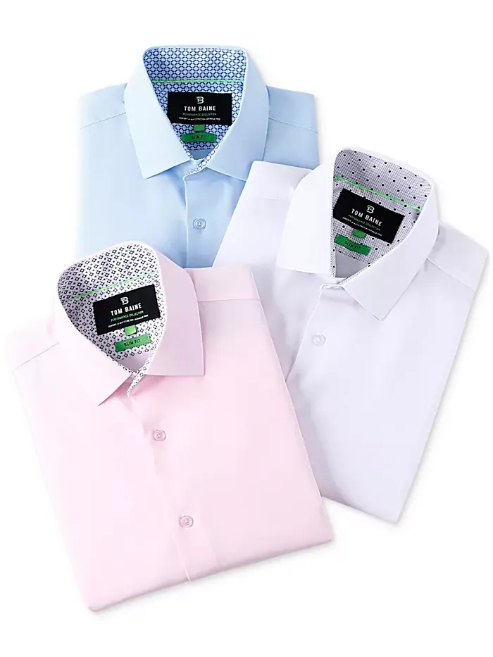 Мужская облегающая рубашка с коротким рукавом Performance Button Down Tom Baine — изображение 5 из 7, розовый
