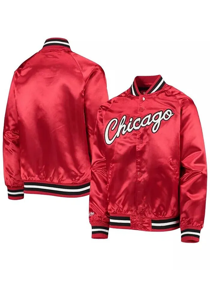 Классическая атласная куртка реглан на кнопках Red Chicago Bulls для больших мальчиков и девочек — красный