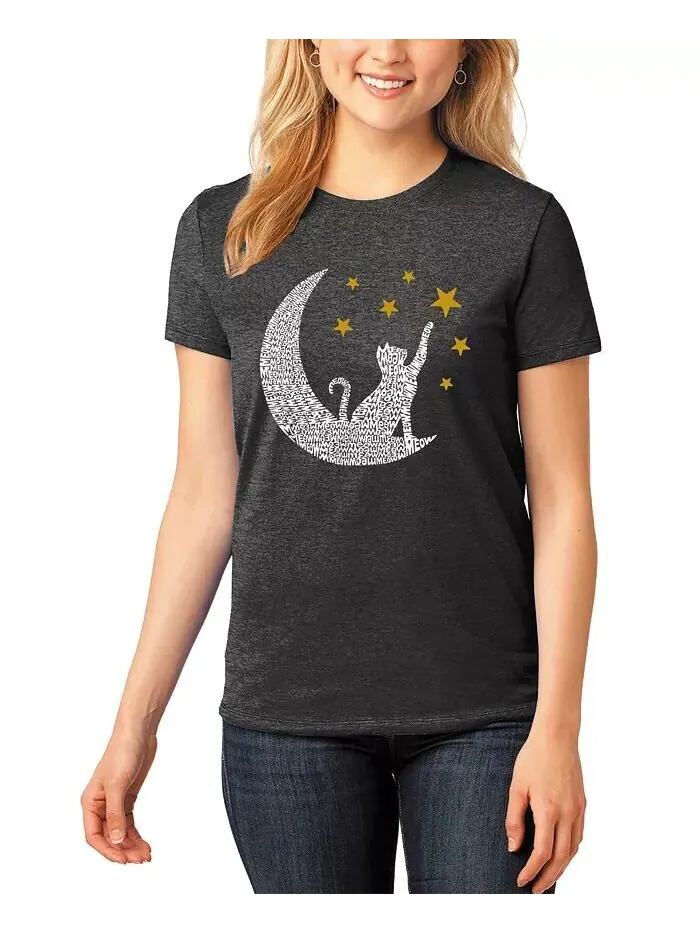 Женская футболка премиум-класса из смеси слов Word Art Cat Moon La Pop Art — изображение 1 из 5, черный