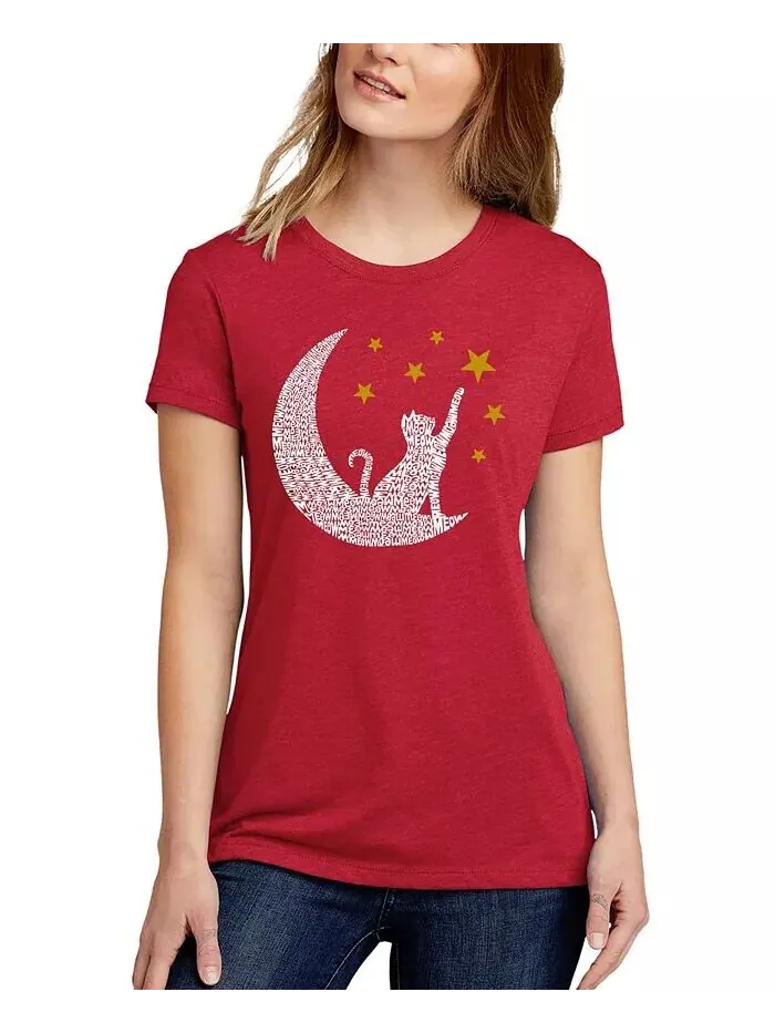 Женская футболка премиум-класса из смеси слов Word Art Cat Moon La Pop Art — изображение 4 из 5, красный