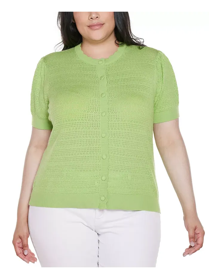 Кардиган с ажурной вязкой и фигурной планкой Plus Size Belldini