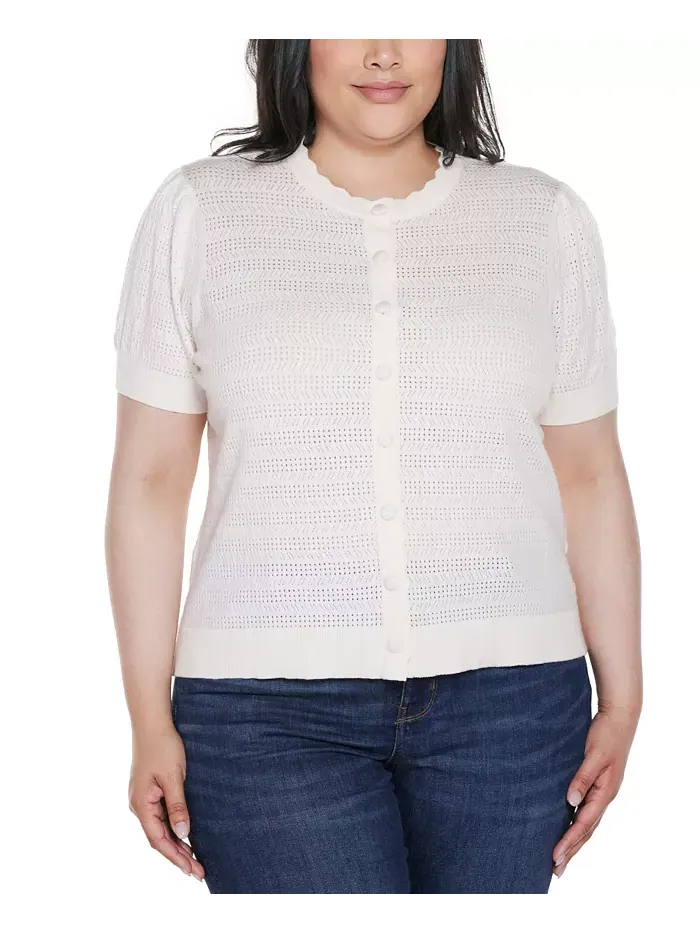 Кардиган с ажурной вязкой и фигурной планкой Plus Size Belldini