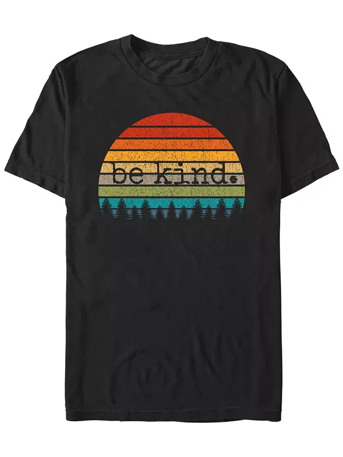 Мужская футболка с коротким рукавом Uplifting Retro Sun Vintage Be Kind Happy Positive Gift Design — черный