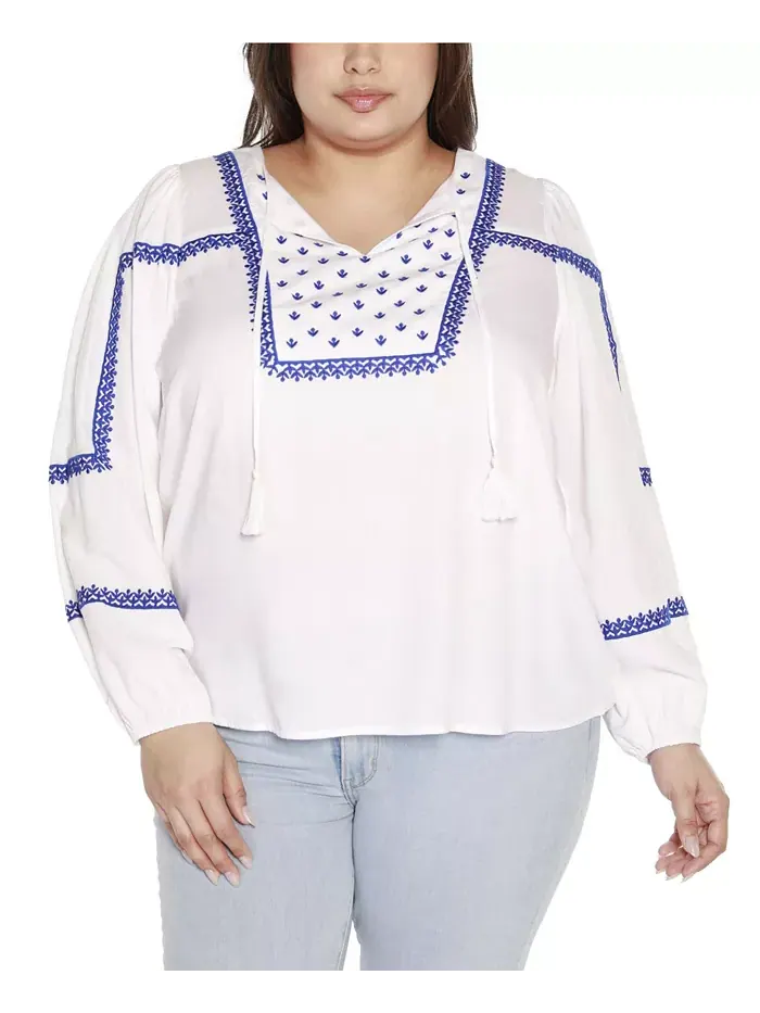 Блузон-топ Black Label Plus Size с вышивкой и завязкой на шее Belldini