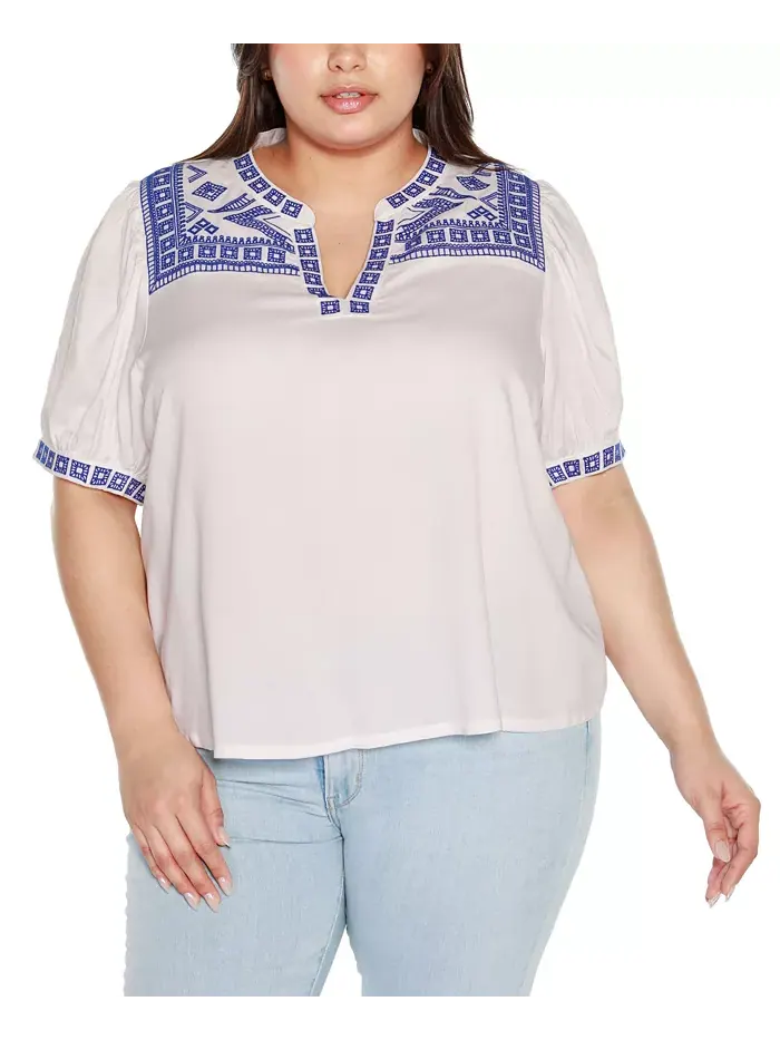 Топ с короткими рукавами Black Label Plus Size с вышивкой в ​​стиле бохо Belldini