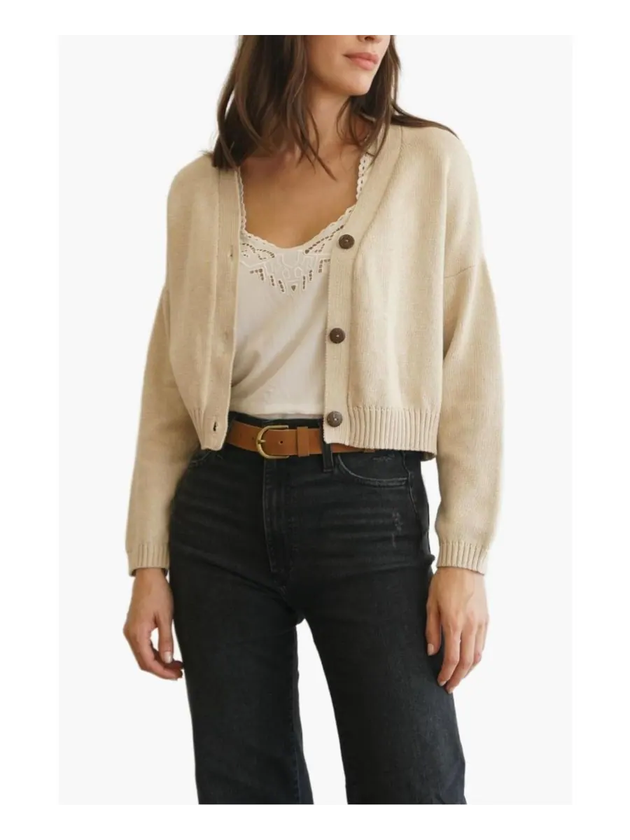 Женский хлопковый укороченный кардиган Diana Paneros Clothing — бежевый