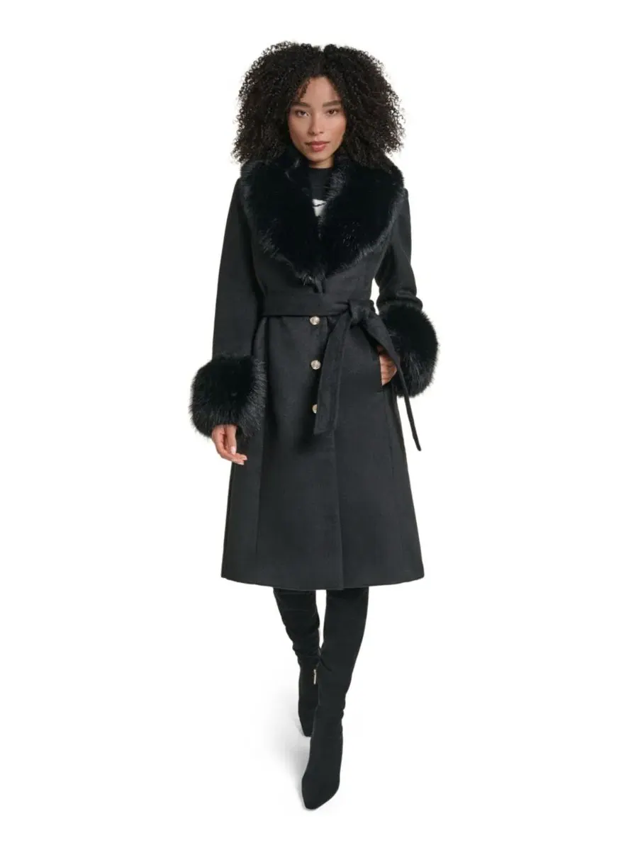 Пальто женское длинное однобортное с поясом, модель Single-Breasted Long Wool-Blend Coat KARL