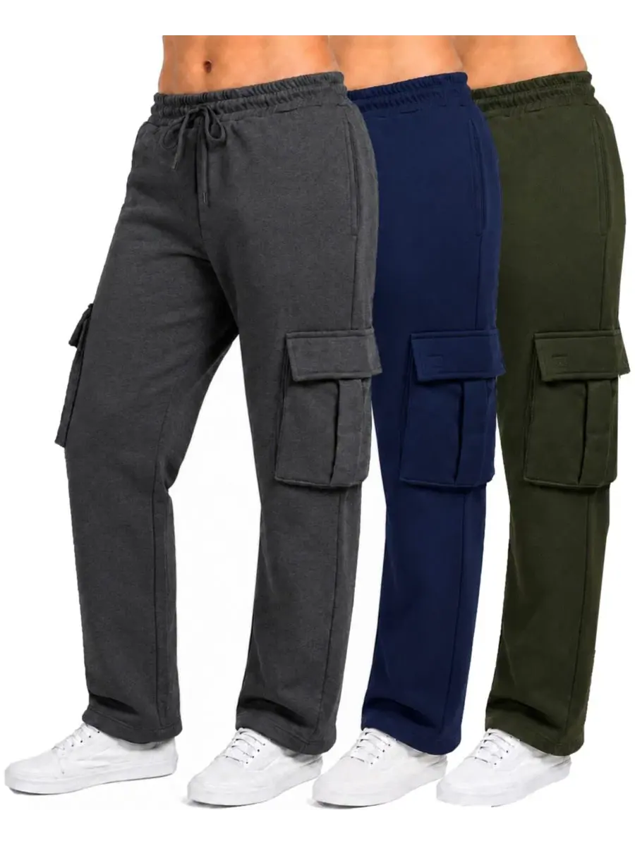 Комплект из 3 спортивных брюк свободного кроя на флисе Charcoal Navy Olive Blue Ice — изображение 1 из 4