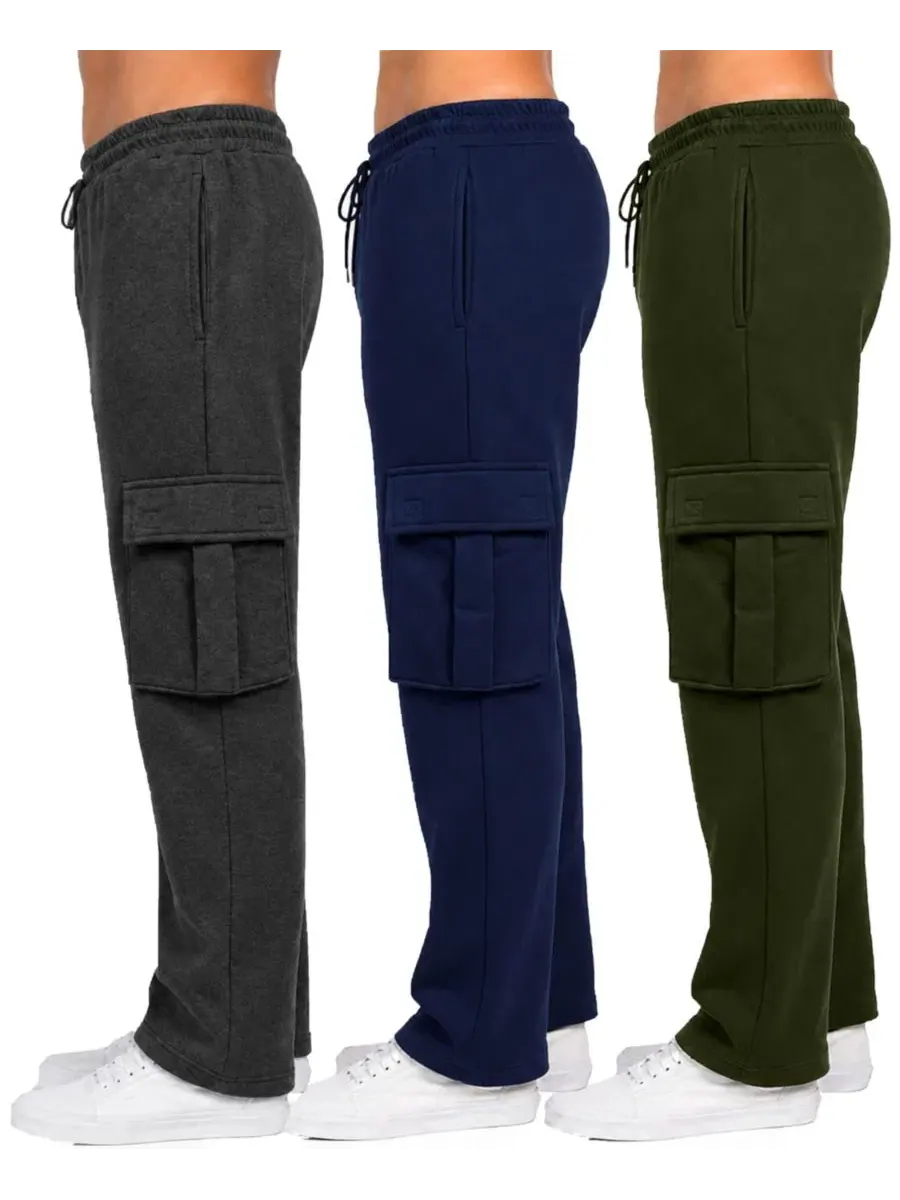 Комплект из 3 спортивных брюк свободного кроя на флисе Charcoal Navy Olive Blue Ice — изображение 2 из 4