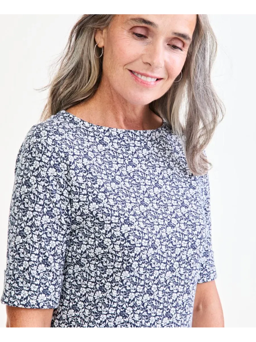Футболка с принтом, с лодочным вырезом, Petite Boat-Neck Floral-Print T-Shirt Style & Co — изображение 2 из 4, синий