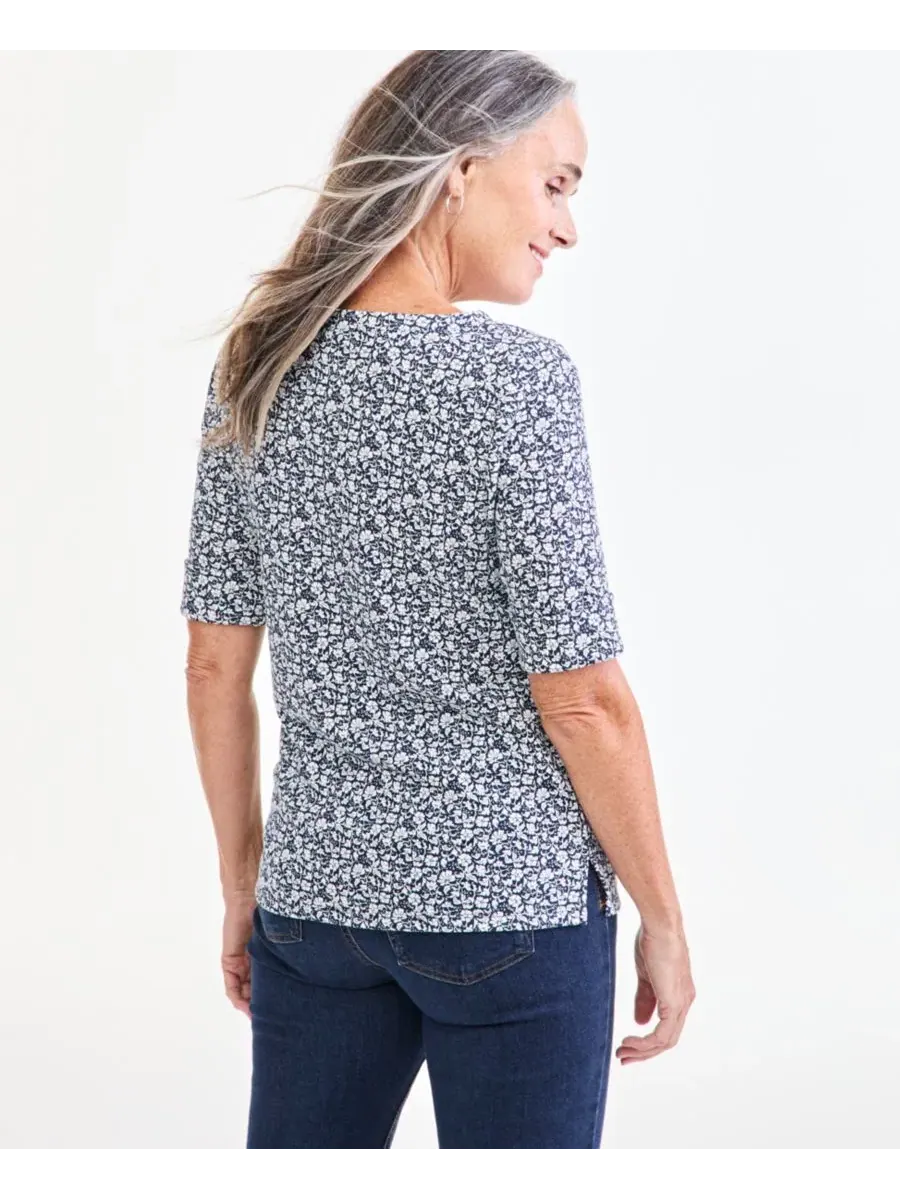 Футболка с принтом, с лодочным вырезом, Petite Boat-Neck Floral-Print T-Shirt Style & Co — изображение 3 из 4, синий