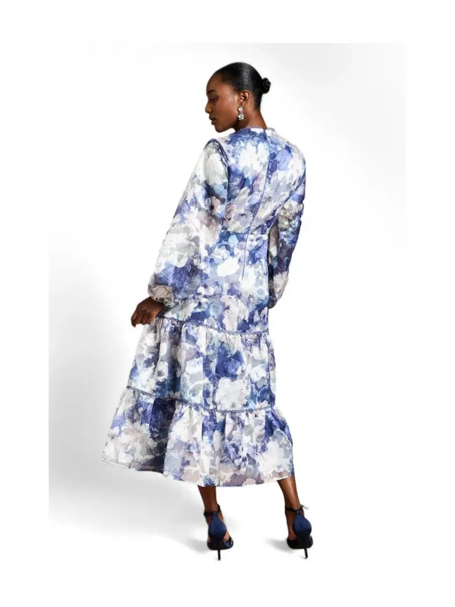 Платье-миди с принтом, модель Printed Volume Fit And Flare Coast — изображение 3 из 4, темно-синий