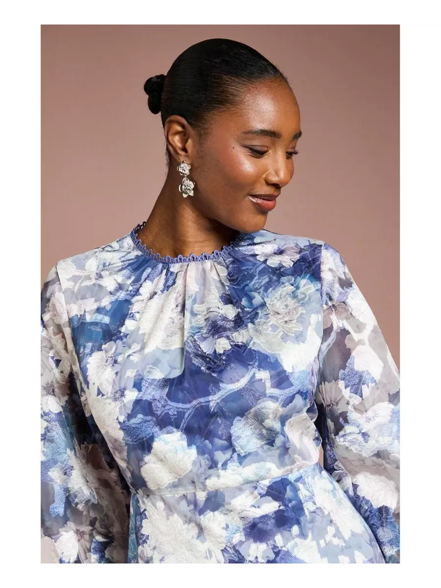 Платье-миди с принтом, модель Printed Volume Fit And Flare Coast — изображение 4 из 4, темно-синий