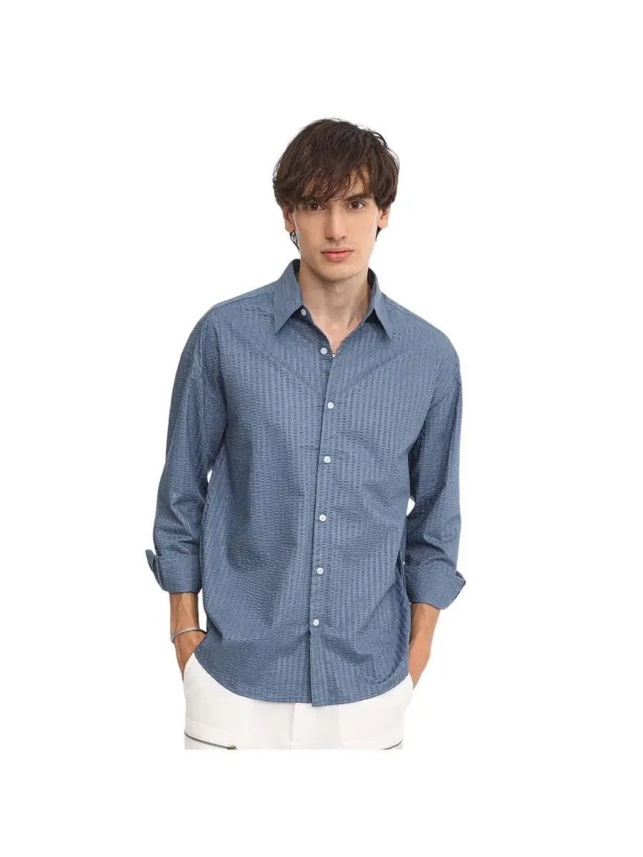 Мужская рубашка с фактурой конфетти Lapis Blue Candy-Textured Shirt Campus Sutra — изображение 1 из 7, темно-синий