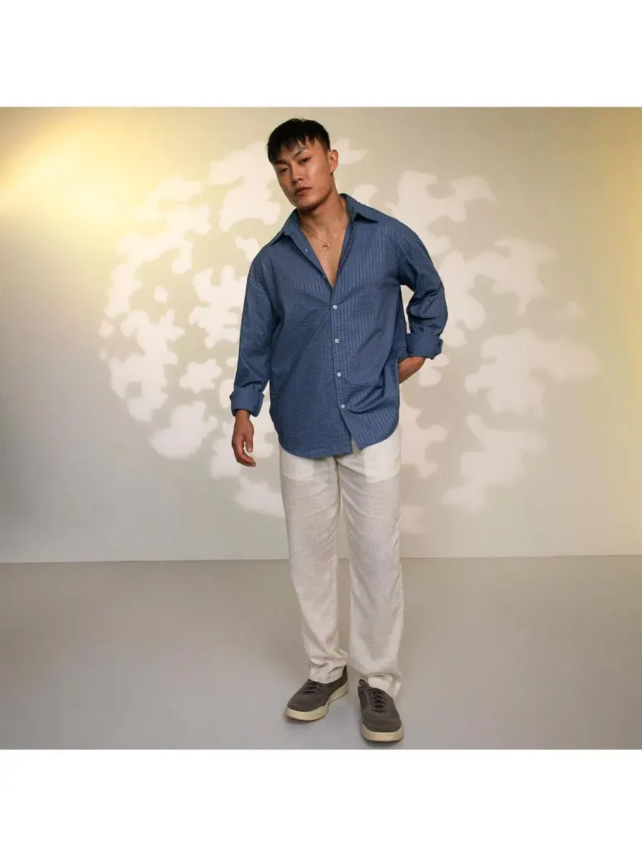 Мужская рубашка с фактурой конфетти Lapis Blue Candy-Textured Shirt Campus Sutra — изображение 3 из 7, темно-синий