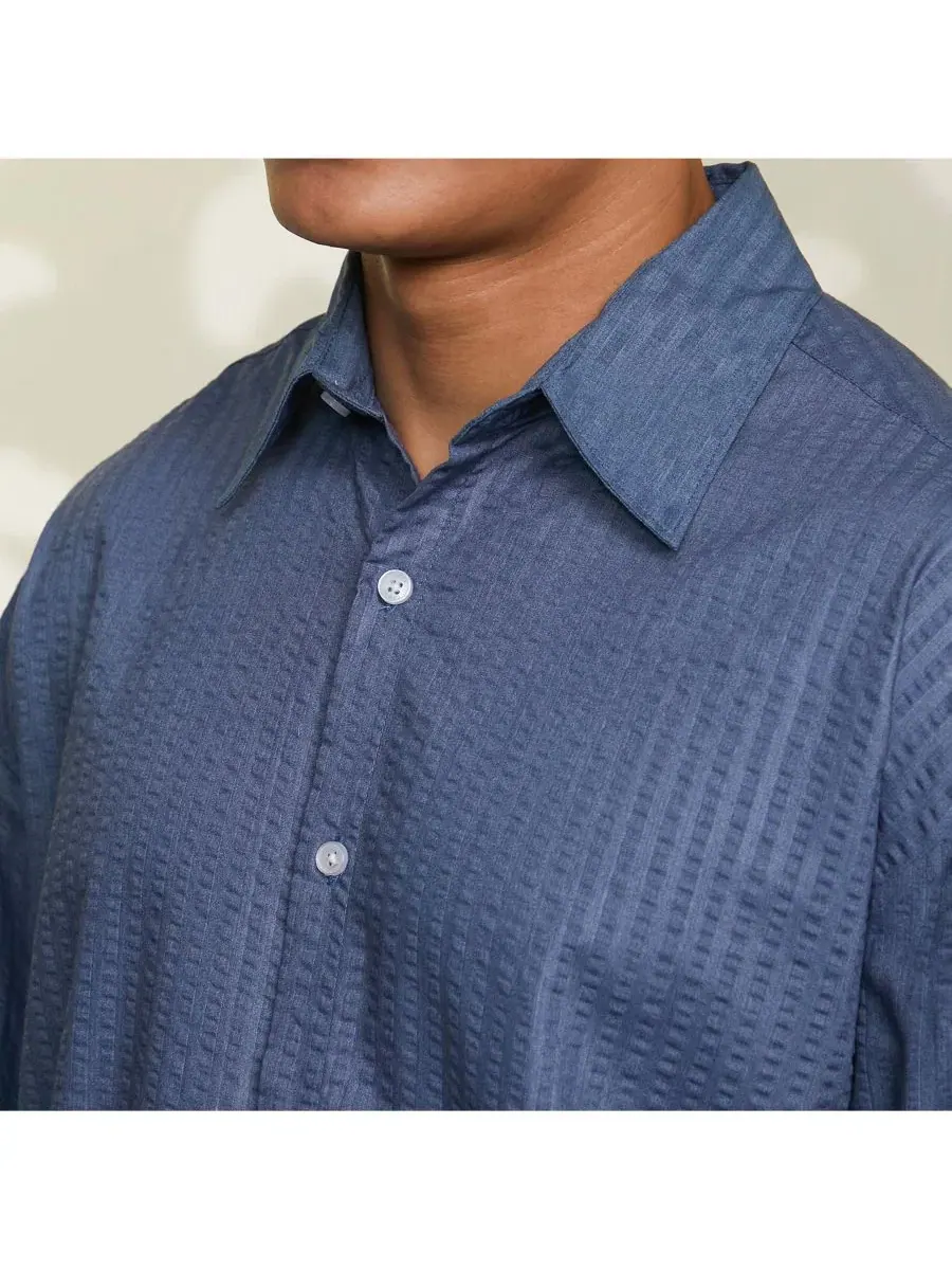 Мужская рубашка с фактурой конфетти Lapis Blue Candy-Textured Shirt Campus Sutra — изображение 4 из 7, темно-синий