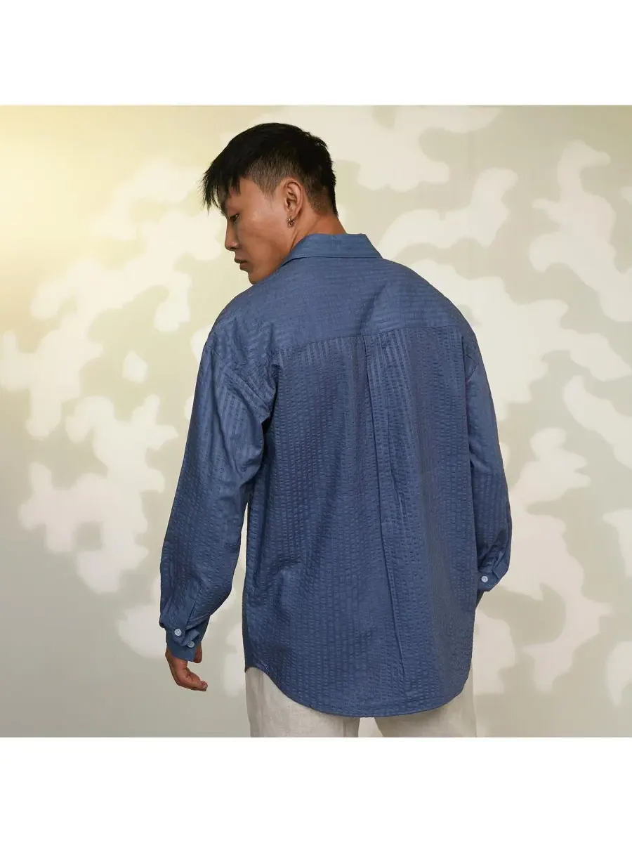Мужская рубашка с фактурой конфетти Lapis Blue Candy-Textured Shirt Campus Sutra — изображение 5 из 7, темно-синий