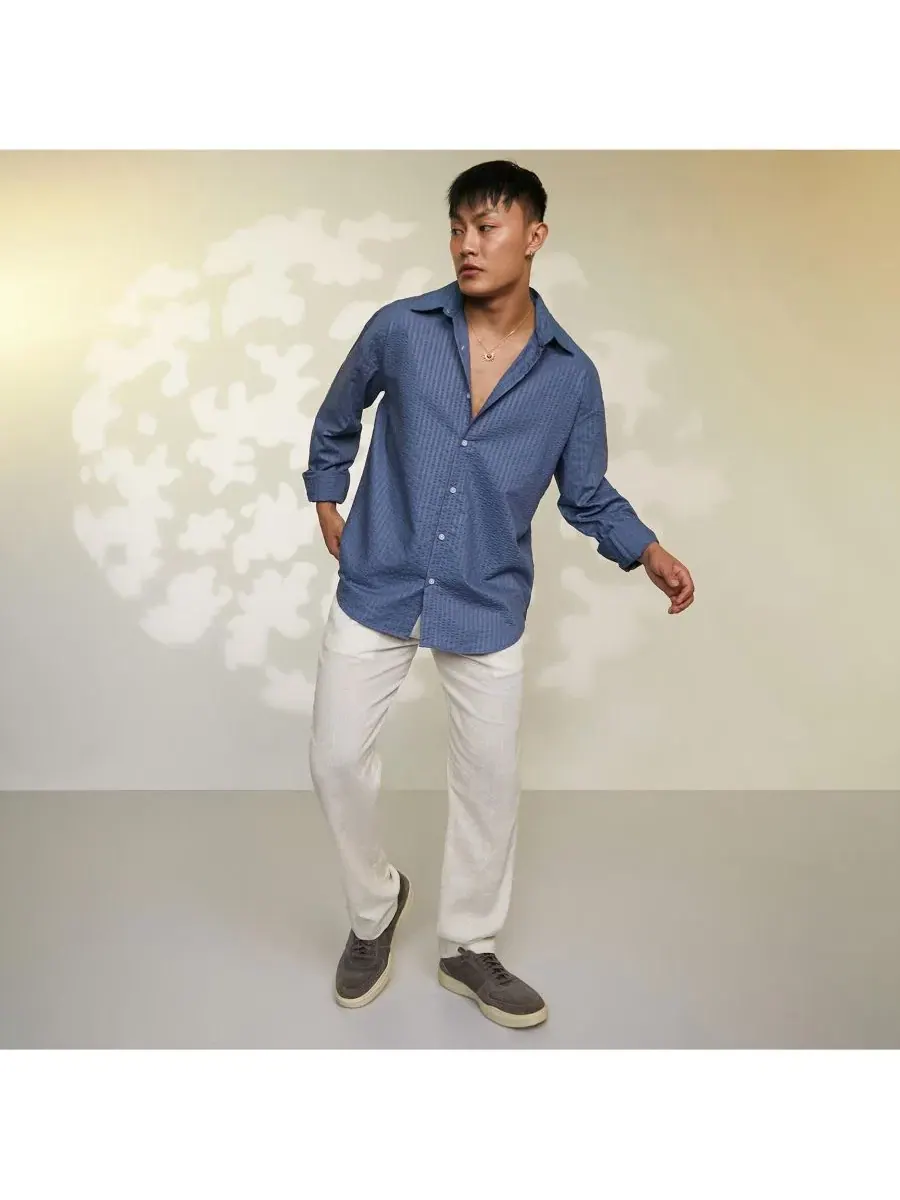 Мужская рубашка с фактурой конфетти Lapis Blue Candy-Textured Shirt Campus Sutra — изображение 7 из 7, темно-синий