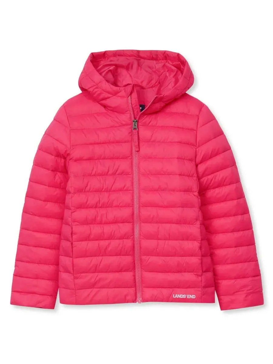 Детская куртка с капюшоном FeatherFree Insulated Hooded Packable Jacket Lands' End — изображение 1 из 4, маджента