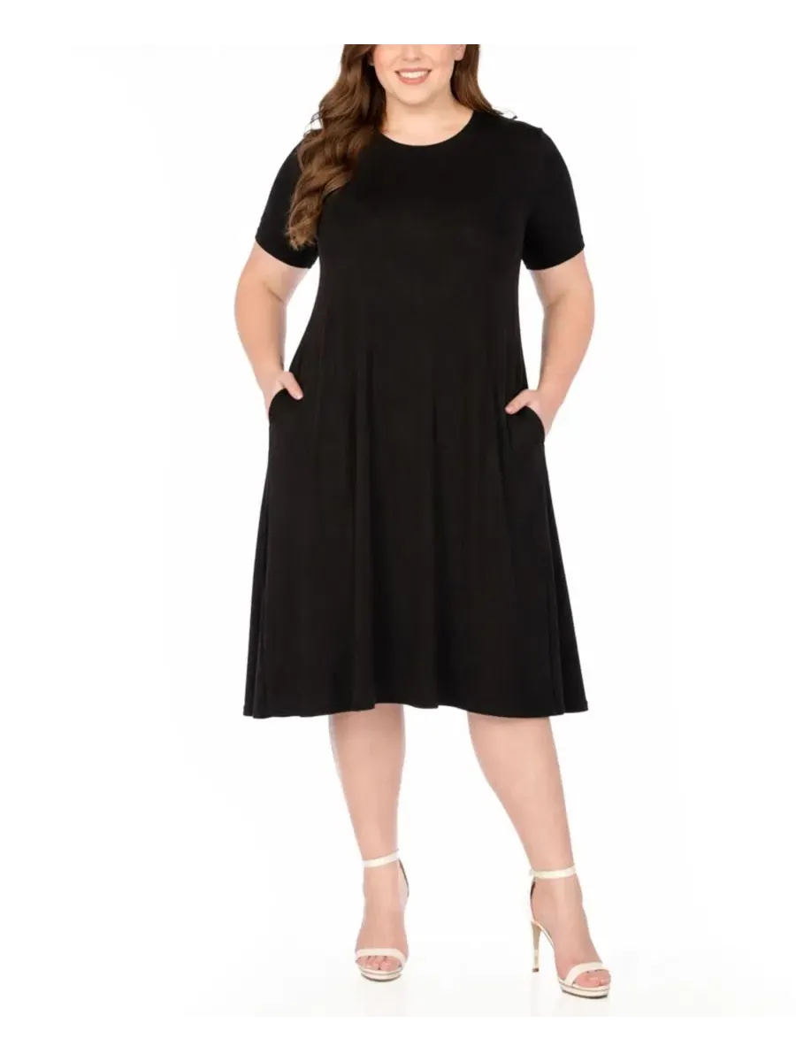 Платье-трапеция с коротким рукавом и боковыми карманами, модель Plus Size Tee Swing Midi Dress — изображение 1 из 5, черный