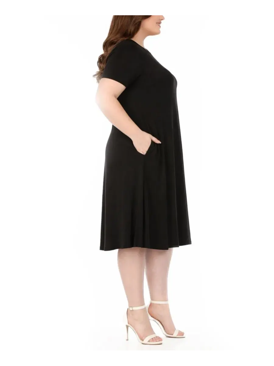 Платье-трапеция с коротким рукавом и боковыми карманами, модель Plus Size Tee Swing Midi Dress — изображение 3 из 5, черный