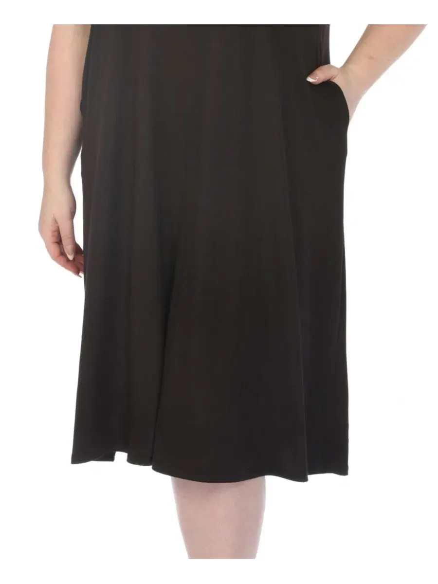 Платье-трапеция с коротким рукавом и боковыми карманами, модель Plus Size Tee Swing Midi Dress — изображение 4 из 5, черный