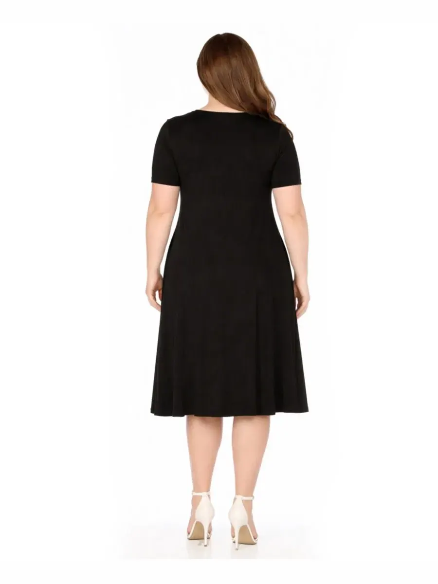 Платье-трапеция с коротким рукавом и боковыми карманами, модель Plus Size Tee Swing Midi Dress — изображение 5 из 5, черный