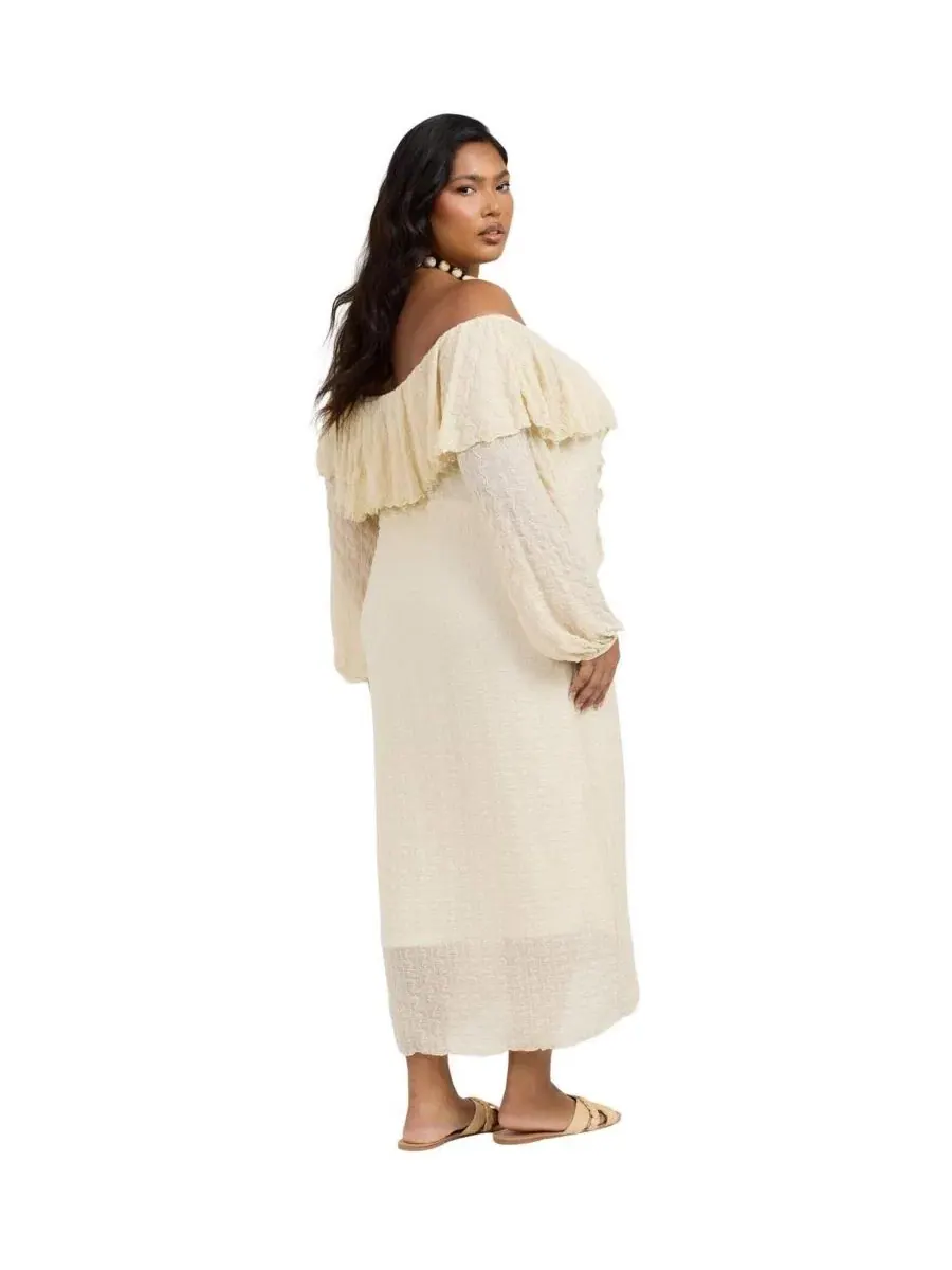 Платье-миди с рюшами Bardot FASHION-SZN CURVE — изображение 2 из 4, бежевый