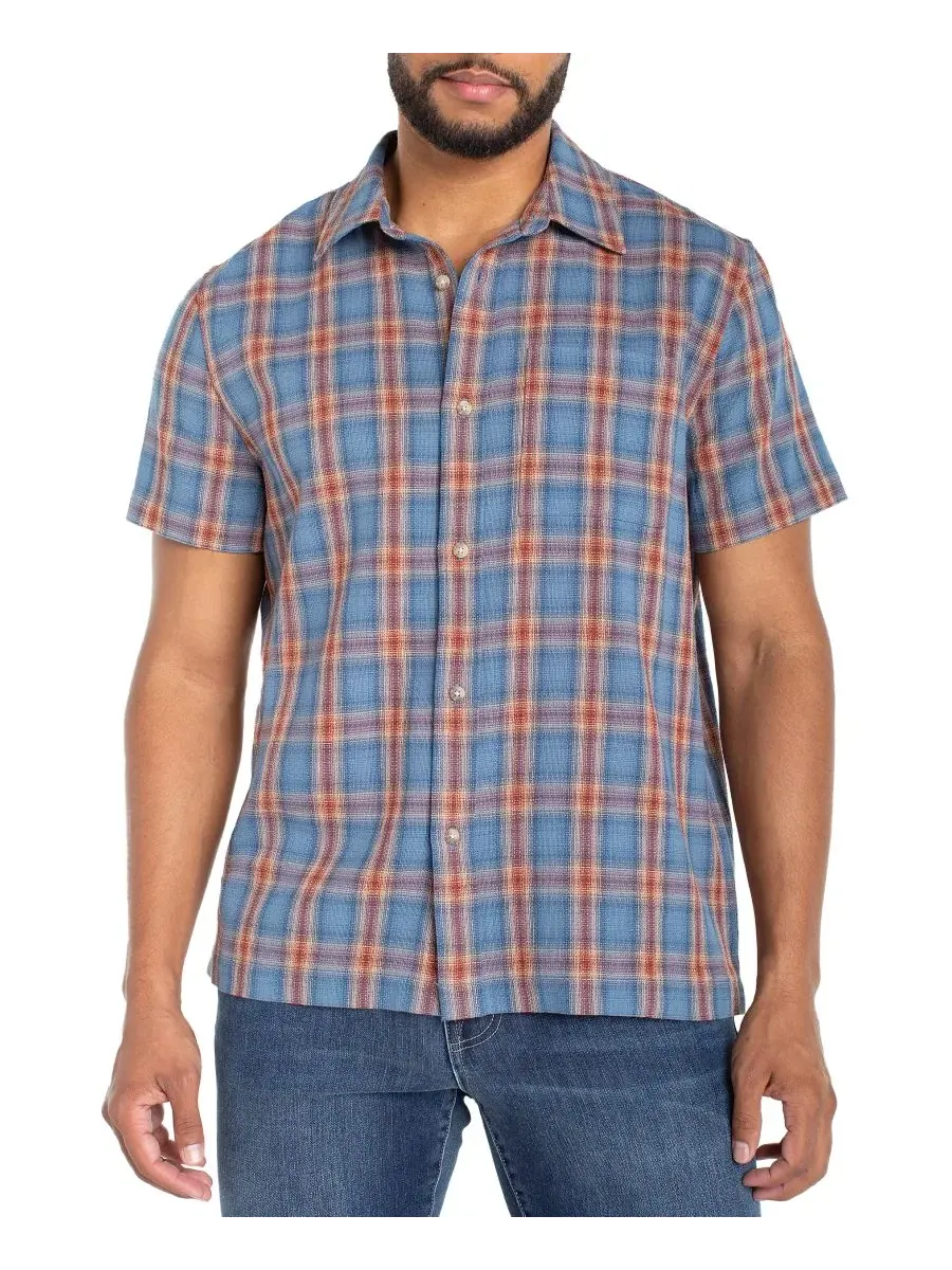 Мужская рубашка с коротким рукавом в клетку, модель Plaid Liverpool Los Angeles — изображение 1 из 3, синий/красный/мульти