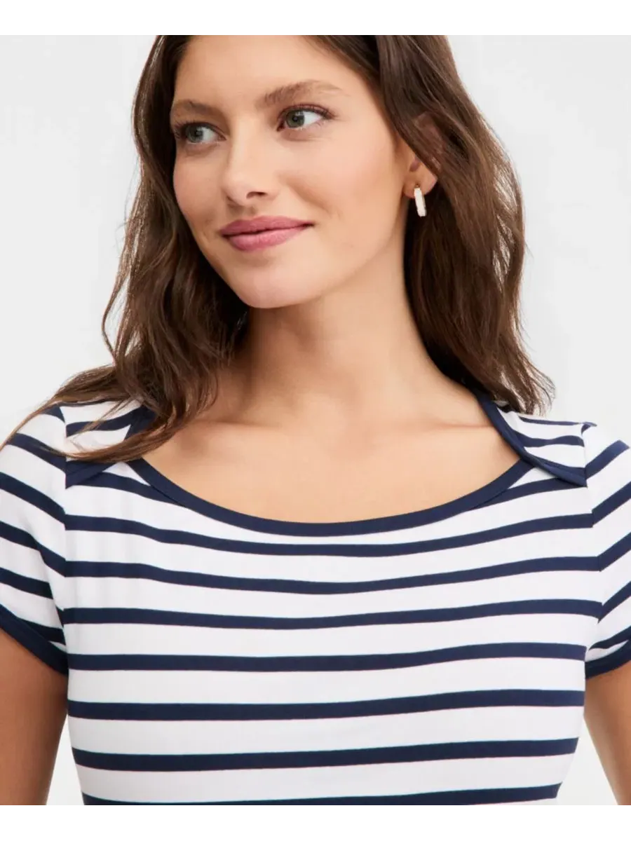 Женская футболка с коротким рукавом Micro Rib Boatneck Cap Sleeve Top On 34th — изображение 2 из 4, белый синий