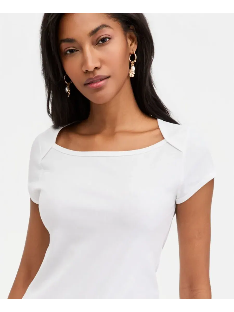 Женская футболка с лодочным вырезом и коротким рукавом, модель Boatneck Cap Sleeve On 34th — изображение 3 из 3, яркий белый