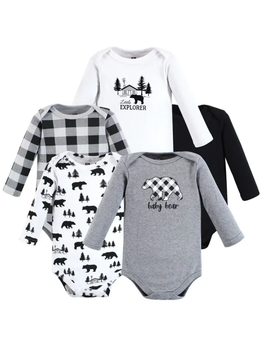 Коллекция из пяти хлопковых боди с длинными рукавами Hudson Baby — изображение 1 из 3, серый черный