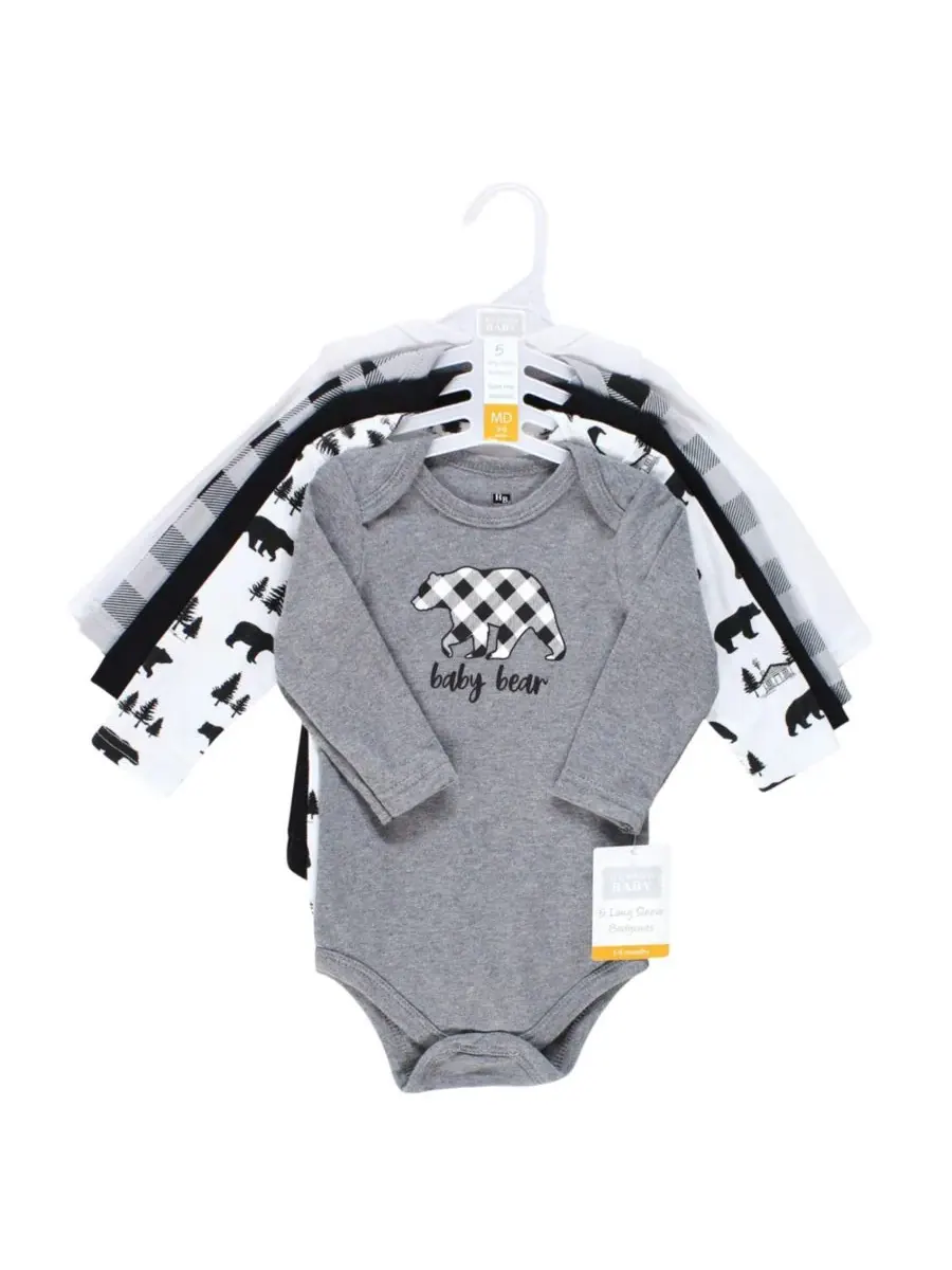 Коллекция из пяти хлопковых боди с длинными рукавами Hudson Baby — изображение 2 из 3, серый черный