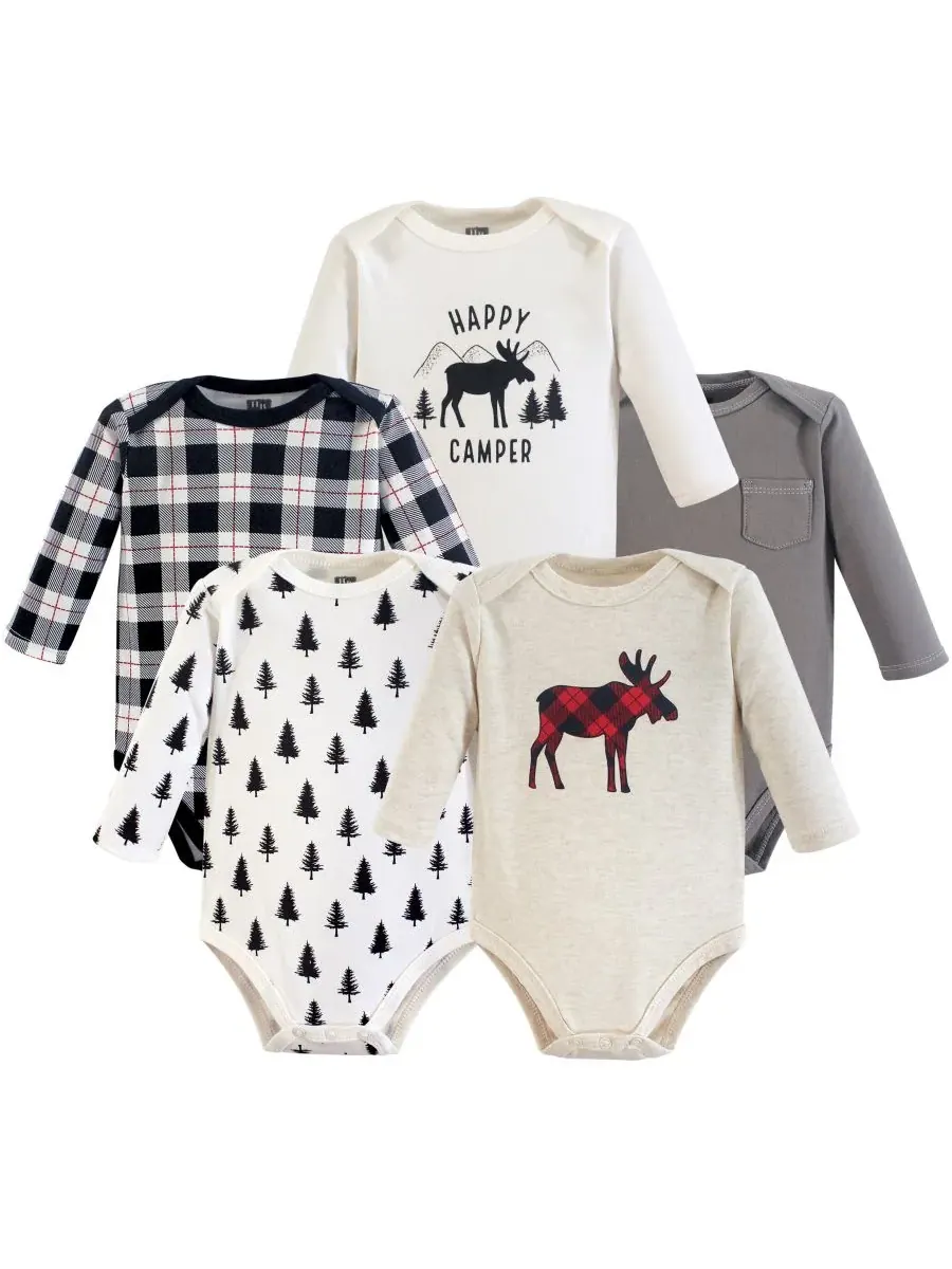 Коллекция из пяти хлопковых боди с длинными рукавами Hudson Baby — изображение 1 из 1, таежный