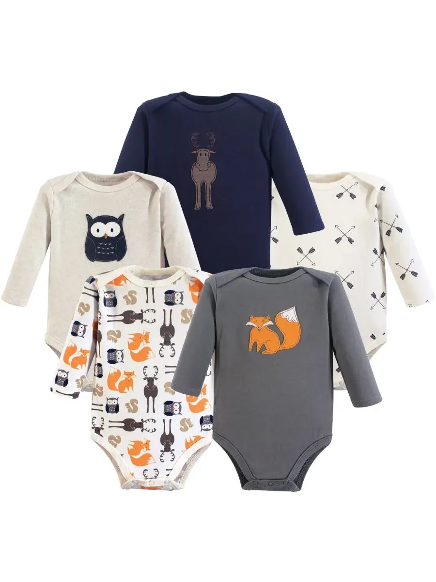 Коллекция из пяти хлопковых боди с длинными рукавами Hudson Baby — изображение 1 из 1, лесной