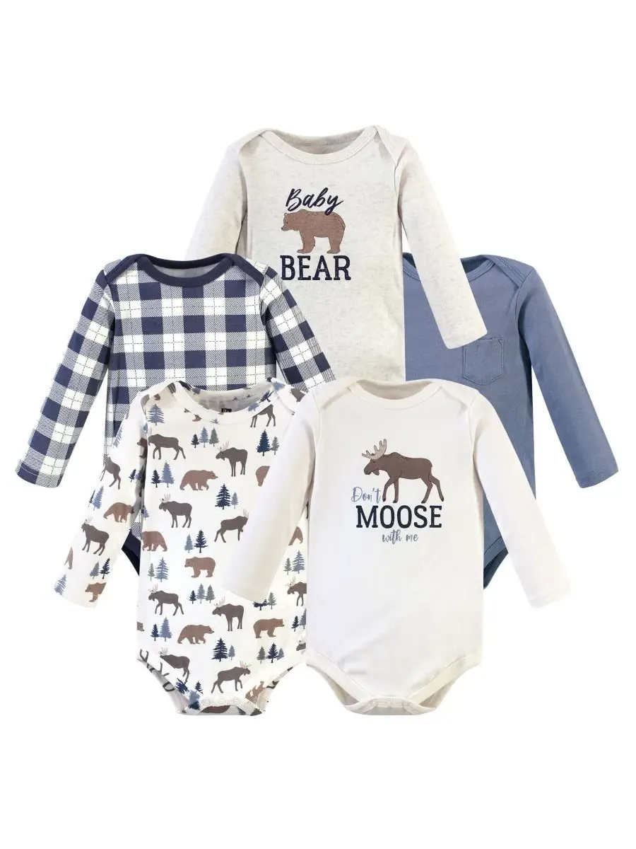 Коллекция из пяти хлопковых боди с длинными рукавами Hudson Baby, Moose Bear — изображение 1 из 3