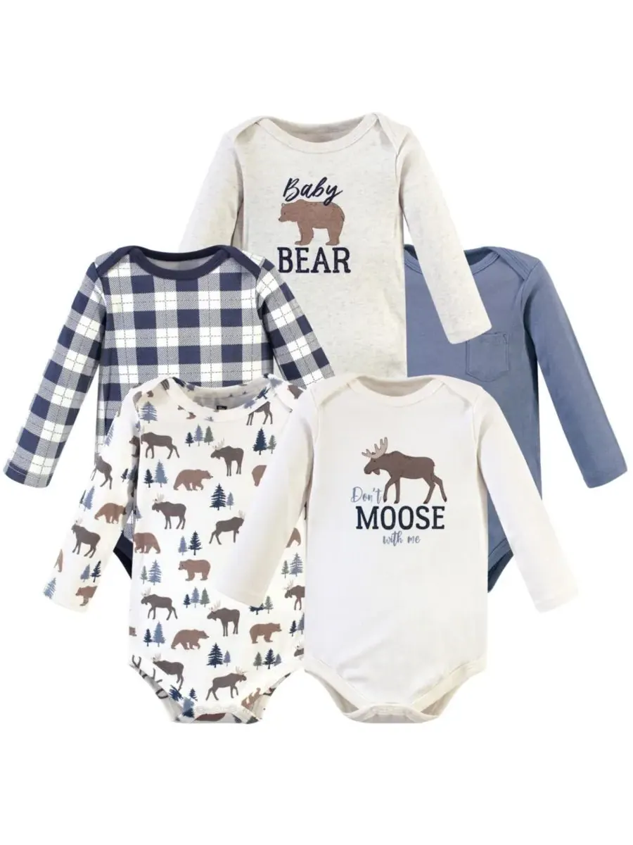 Коллекция из пяти хлопковых боди с длинными рукавами Hudson Baby, Moose Bear — изображение 2 из 3