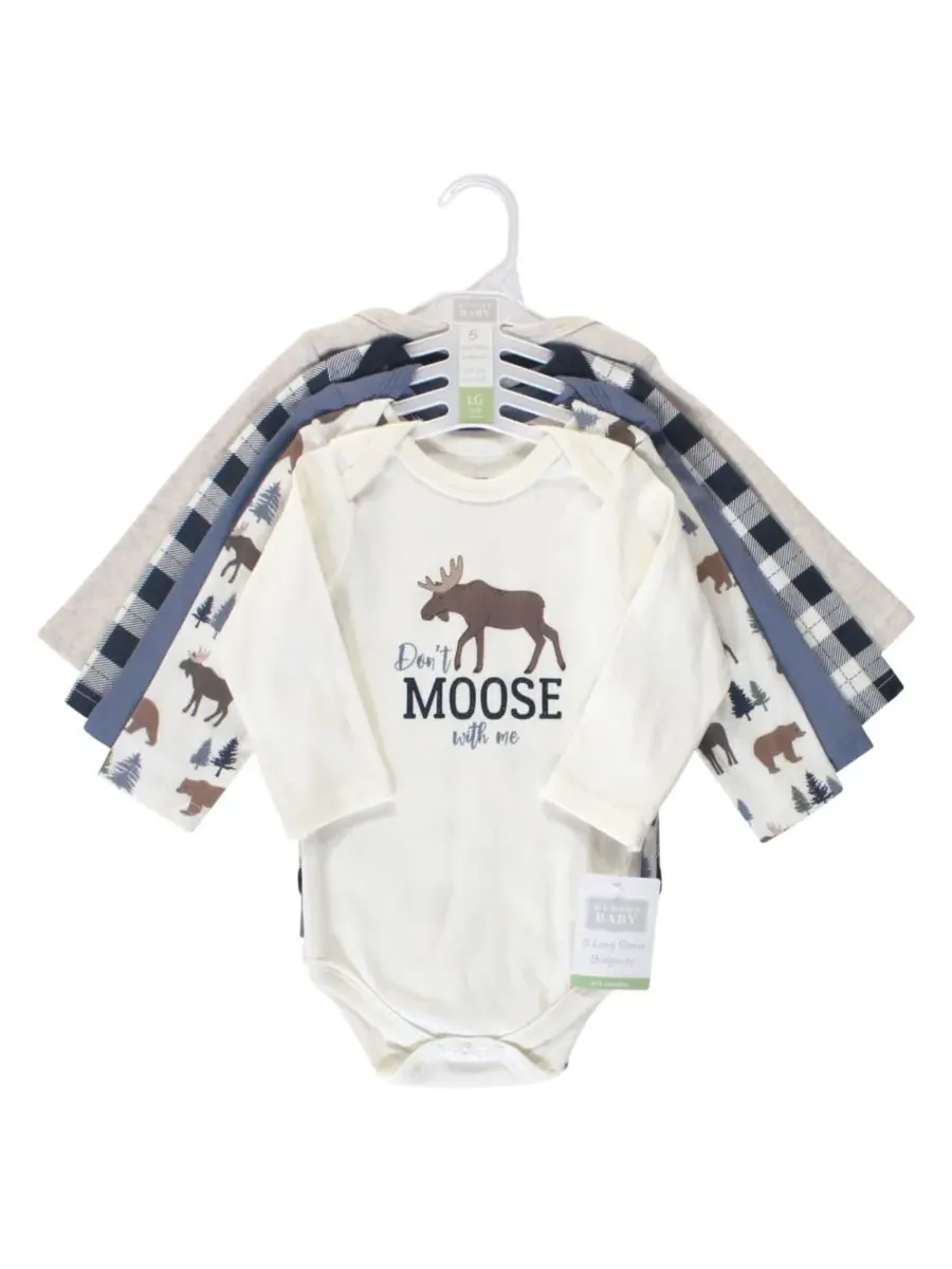 Коллекция из пяти хлопковых боди с длинными рукавами Hudson Baby, Moose Bear — изображение 3 из 3