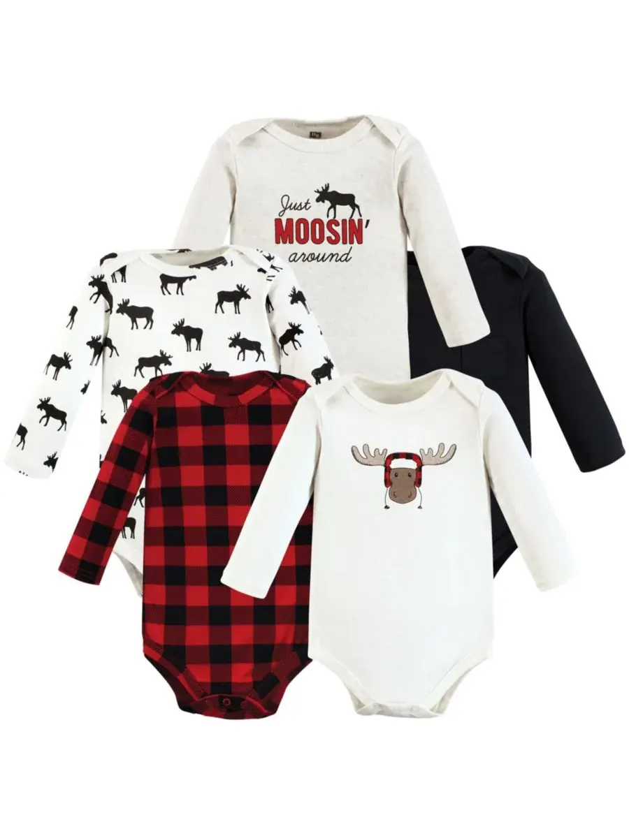 Коллекция из пяти хлопковых боди с длинными рукавами Hudson Baby, Winter Moose — изображение 1 из 3