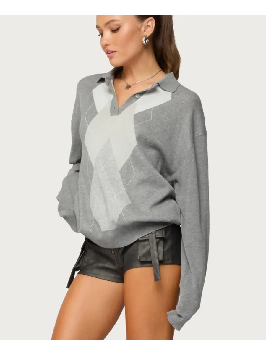 Женский поло-свитер Kati Argyle Oversized Edikted — изображение 2 из 5, серый
